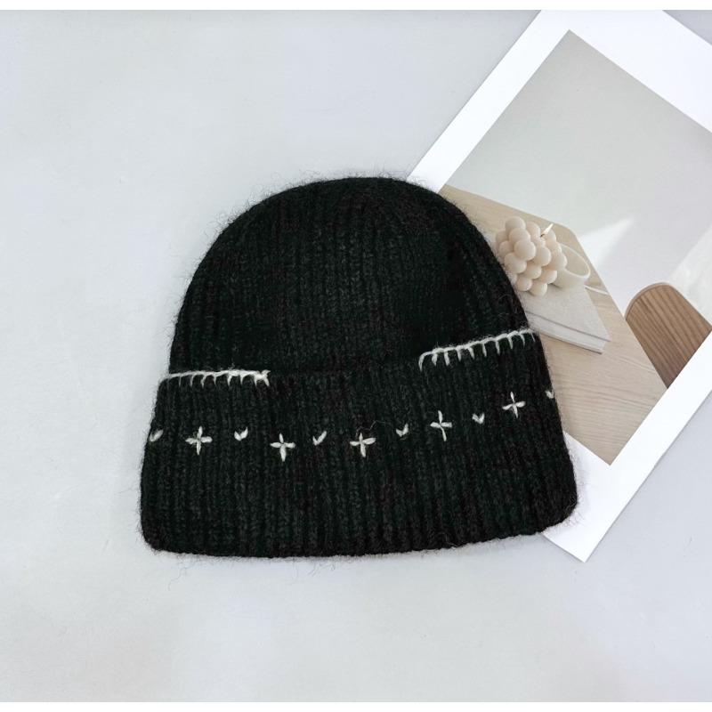 25 Early Autumn New Seam Edge Contrasting Wool Hat Women's New Versatile Cold Hat Knitted Sleeve