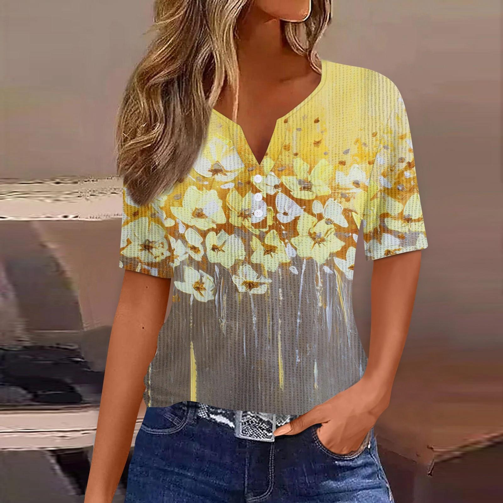 

Футболки для женщин, плиссированные, с квадратным вырезом, нарядные, повседневные, блузки с принтом, с коротким рукавом, летние топы свободного кроя XL жёлтый