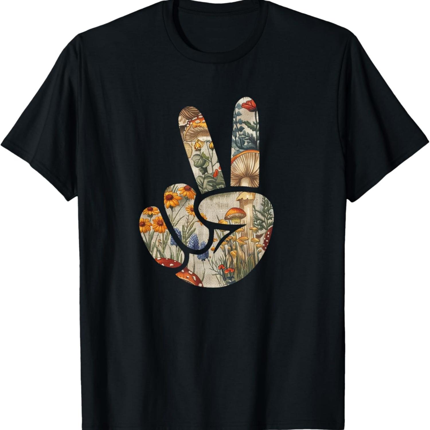 

Natural Silhouette Forest Meadow Cottagecore Peace Sign Hand T-Shirt(72) S чёрный
