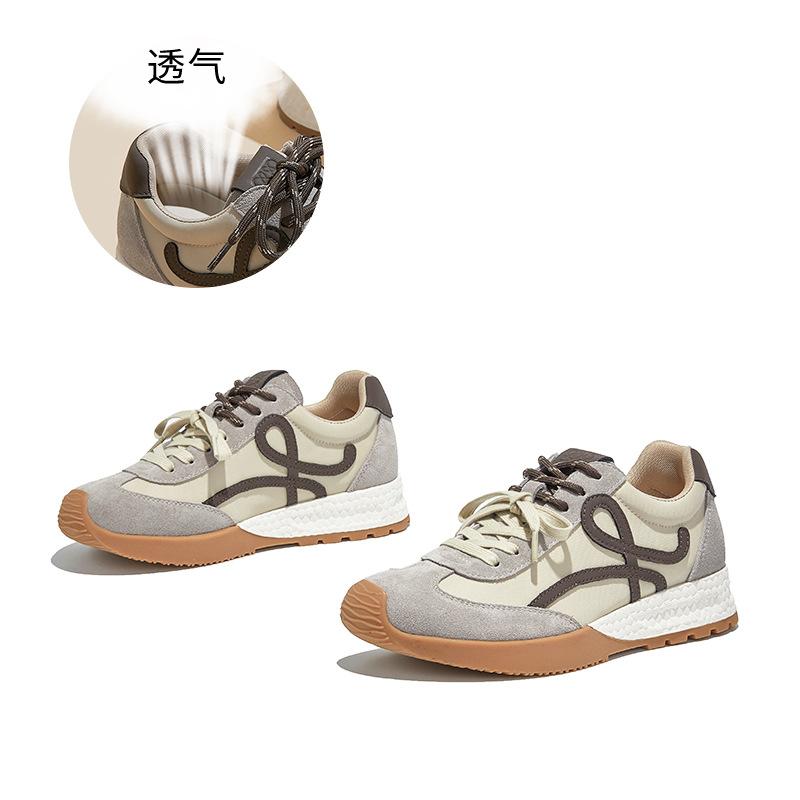 New leather red training shoes women's shoes platform commuting versatile shoes women's 2025 autumn sports dad shoes women