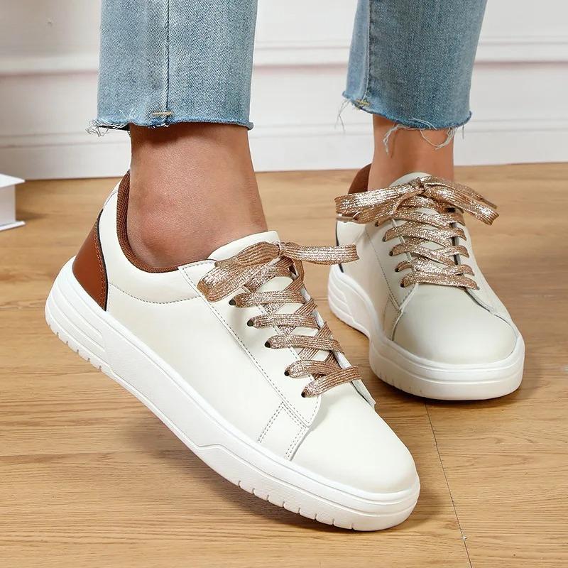 Lace-up White Shoes Casual Sneakers for Women PU Leather Walking Shoes Breathable Daily Flats Men Casual Sports Shoes Waterproof