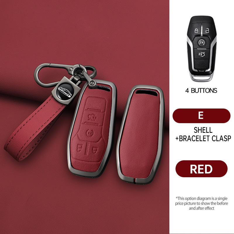 Zinc Alloy Genuine Leather Auto Smart Key Fob Cover Case Fit For Ford Fusion Mondeo Mustang F-150 Explorer Edge Auto Accessories