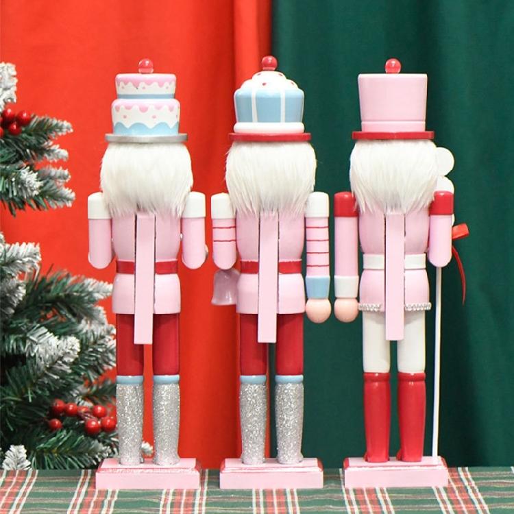 Traditional Wood Nutcrackers Collectible Christmas Figurines Christmas Present Dessert Man Candy Cake Pink Figure