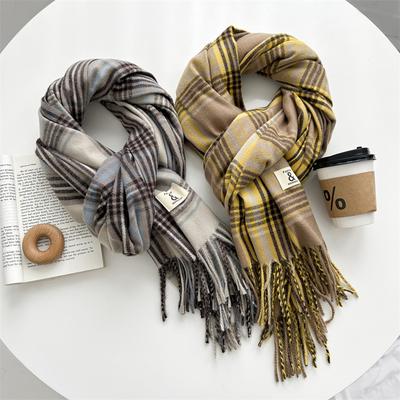 British Retro Plaid Scarf Women'S Winter Fashion Imitation Cashmere Fringed Warm Shawl