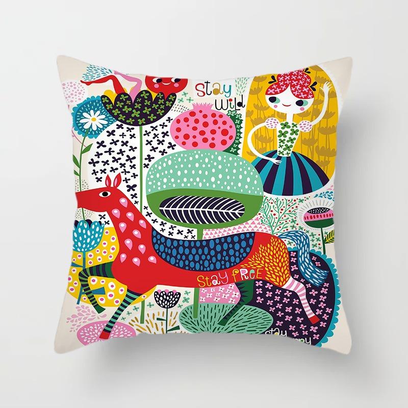 Juste de coussin colorée peinte d'art du monde, taie d'oreiller de luxe, décoration de bureau, décoration de la maison