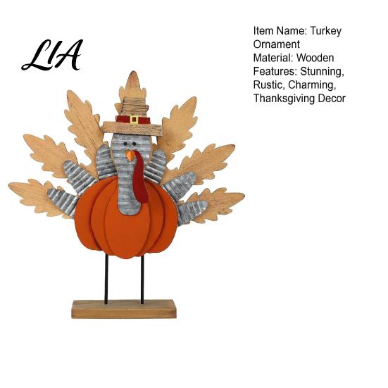Thanksgiving Gift Souvenirs Turkey Decoration, Wooden Standing Ornament, Autumn Tabletop Rustic Pumpkin Crafts Centerpiece for Fall Harvest