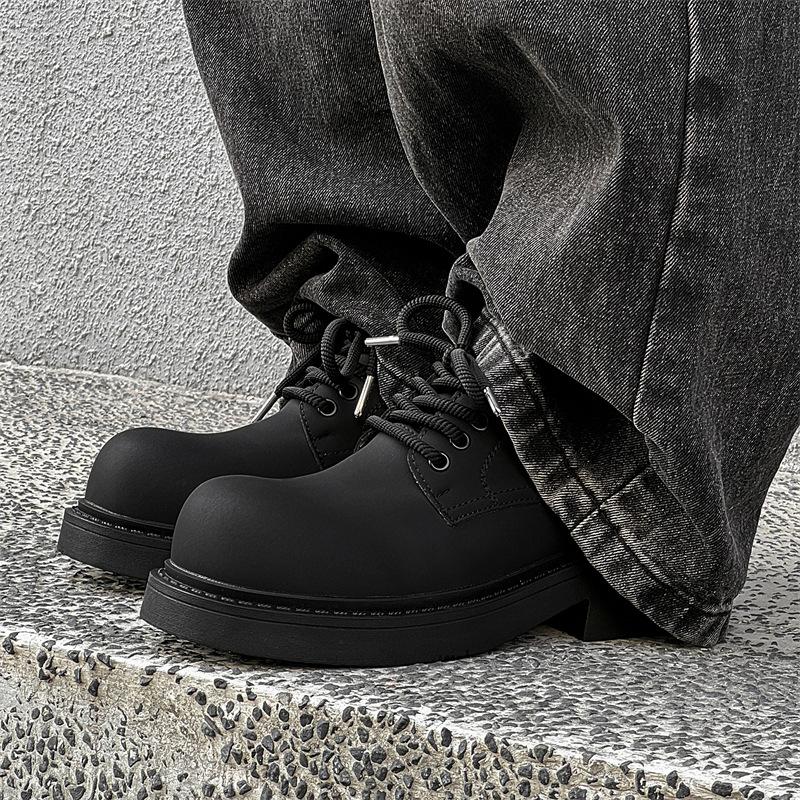 

Черные туфли Дерби мужские с круглым носком, кожаные туфли высокого качества на толстой подошве для осени и зимы 34709-J 38 чёрный