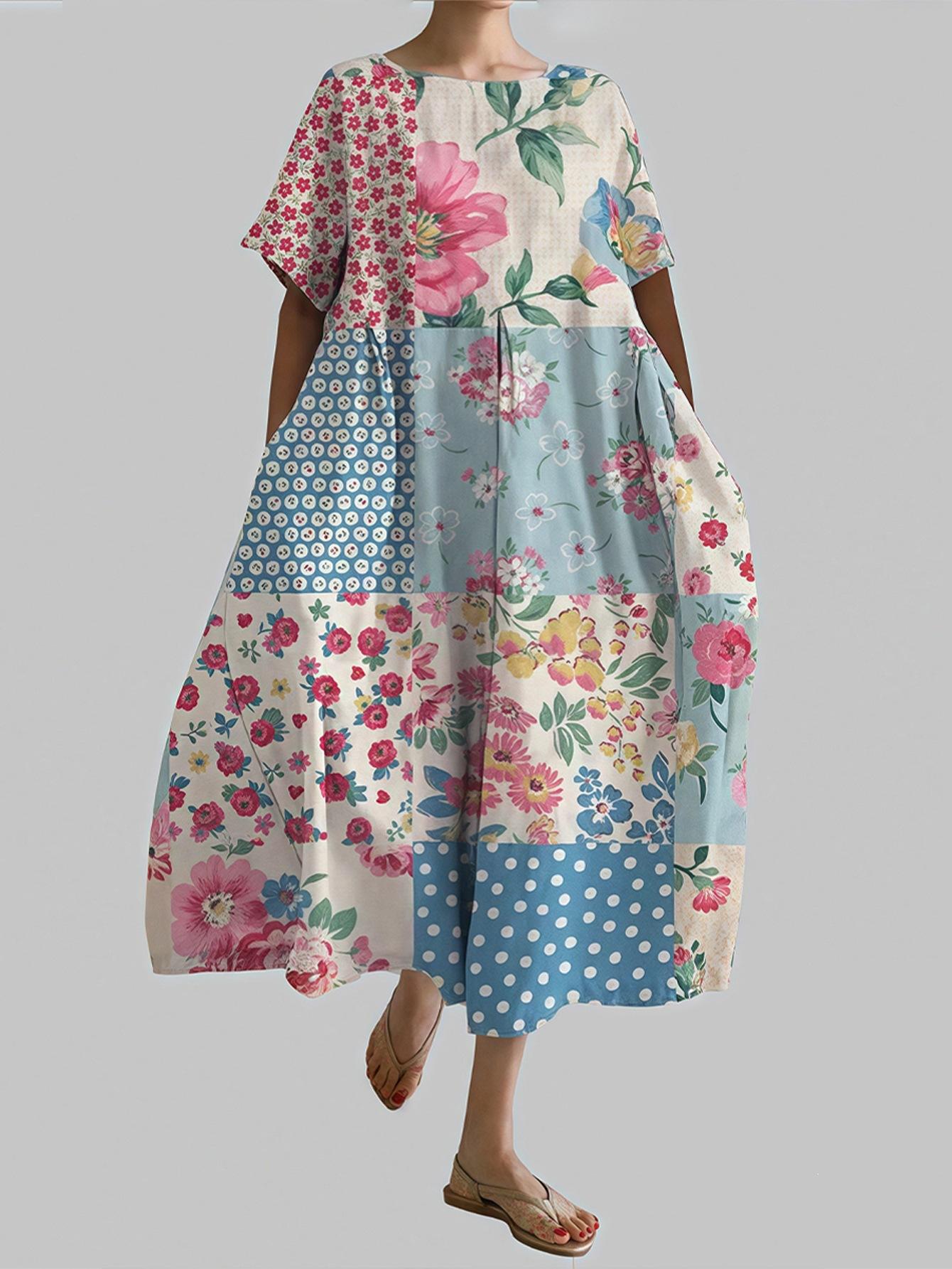 Summer new women s clothing foreign trade explosion fashion flower print dress women S синий