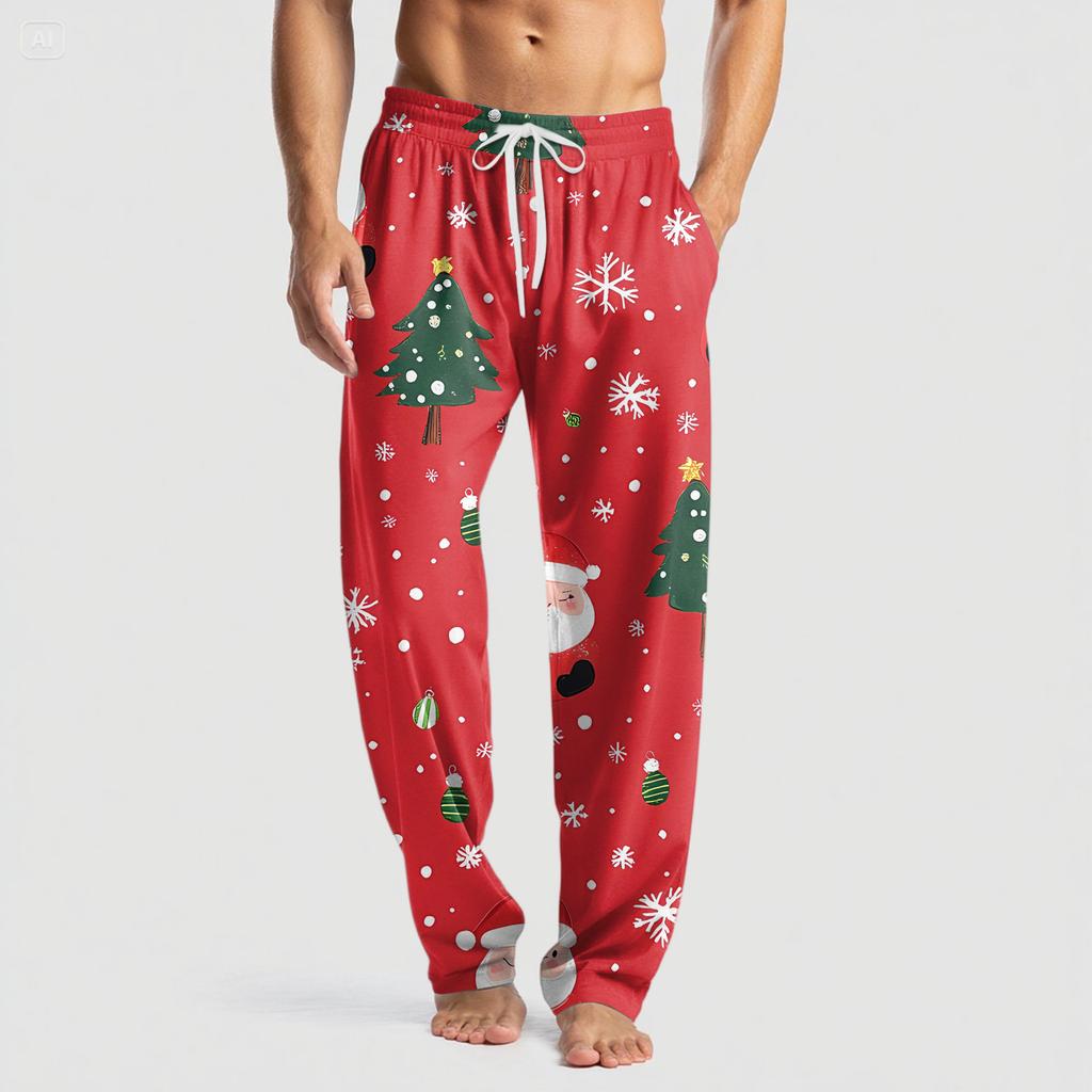 Men's Knitted Fashion Print Pocket Casual Pants Pajama Pants