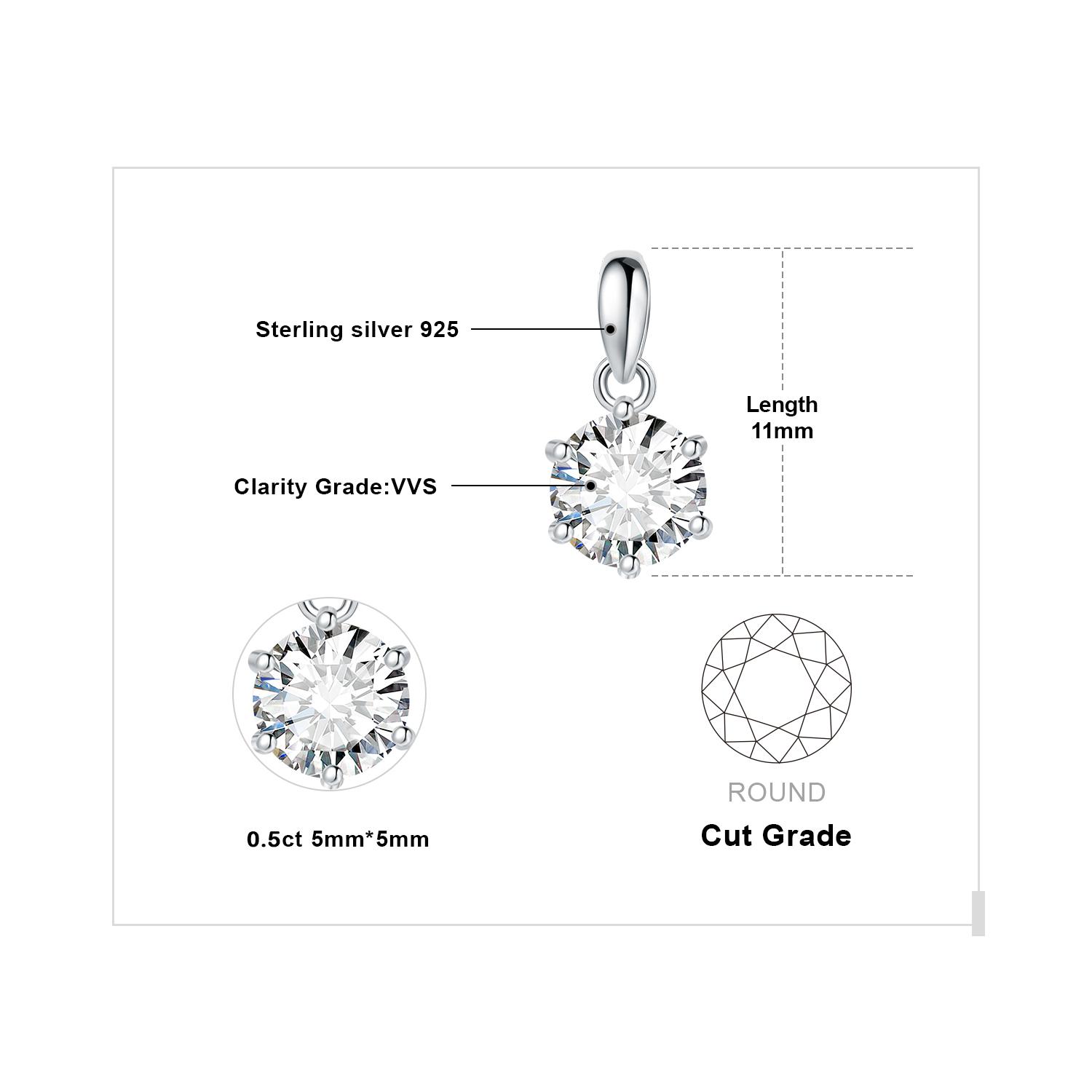 

JewelryPalace Moissanite D Color 1ct 1.5ct 2ct 3ct Round 925 Sterling Silver Pendant Necklace for Woman No Chain GRA Certificate