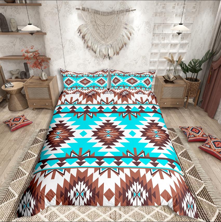 Homewish Tribal Aztec Duvet Cover Set,Bohemian Theme Bedding Set for Teens,exotic Style Decor
