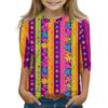 Print Tops For Youth Girls Round Neck 3/4 Sleeves T-Shirts Trendy Tops Outfit Tees