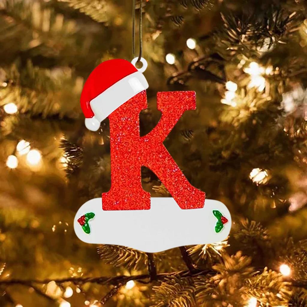 Christmas Tree Decorations 26 English Letters Ornaments DIY Xmas Tree Hanging Decor Single Letter With Christmas Hat