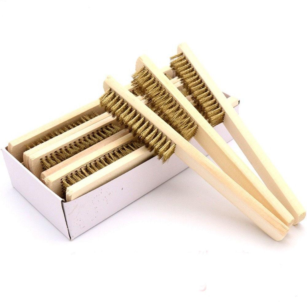 12pcs Wood Handle Wire Cleaning Brush Copper Wire Multi-Surface Cleaner  Industrial Use