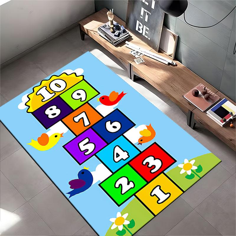 Colorful Hopscotch with Birds suitable as a non-slip mat for the living room or bedroom sofa