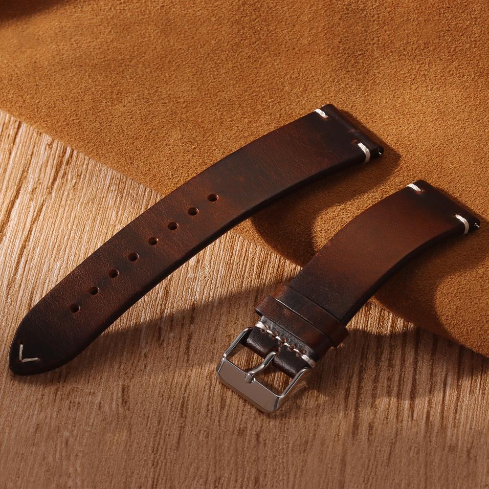 18mm 19mm 20mm 21mm 22mm 24mm Genuine Cowhide Retro Oil Wax Watchband Quick Release Leather Strap for Seiko for Rolex Wristband
