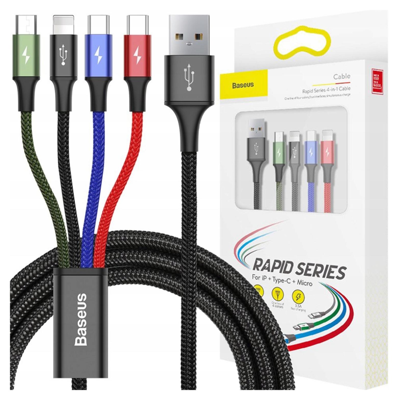 Cavo USB Baseus Fast 4 in 1 2xUSB-C / Lightning / Micro 3,5A 1,2M (Nero)