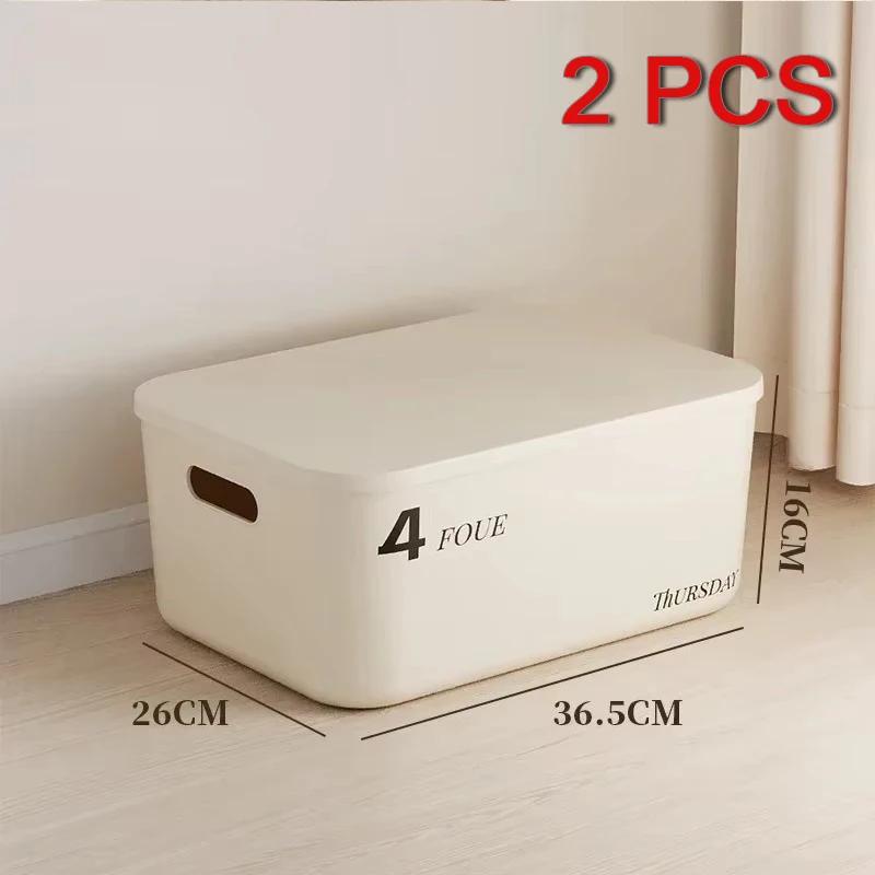 Stackable Dustproof Storage Box with Lid-Multi-Purpose Container for Cosmetics Clothing Grocery Snacks & Toy Storage Bin Basket