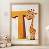 Poster Lächelnde Giraffe mit dem Buchstaben T Poster Lächelnde Giraffe mit dem Buchstaben T, 30X40 cm, Holzrahmen Dunkelbraun, Mattpapier 230 g/m²