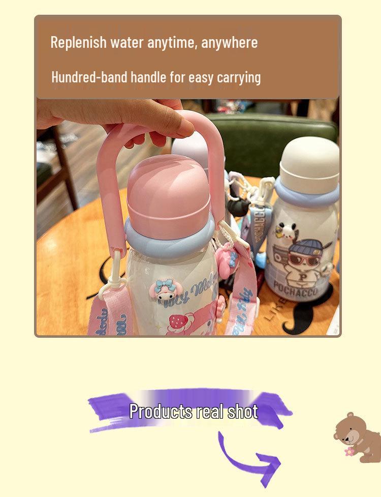 Sanrio Double-Insulated Cute Straw Cup for Kids - Perfect for School and Portable.