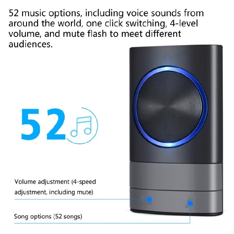 Wireless Doorbell Waterproof Door Bells 4 Level Volume Battery Operated Doorbell