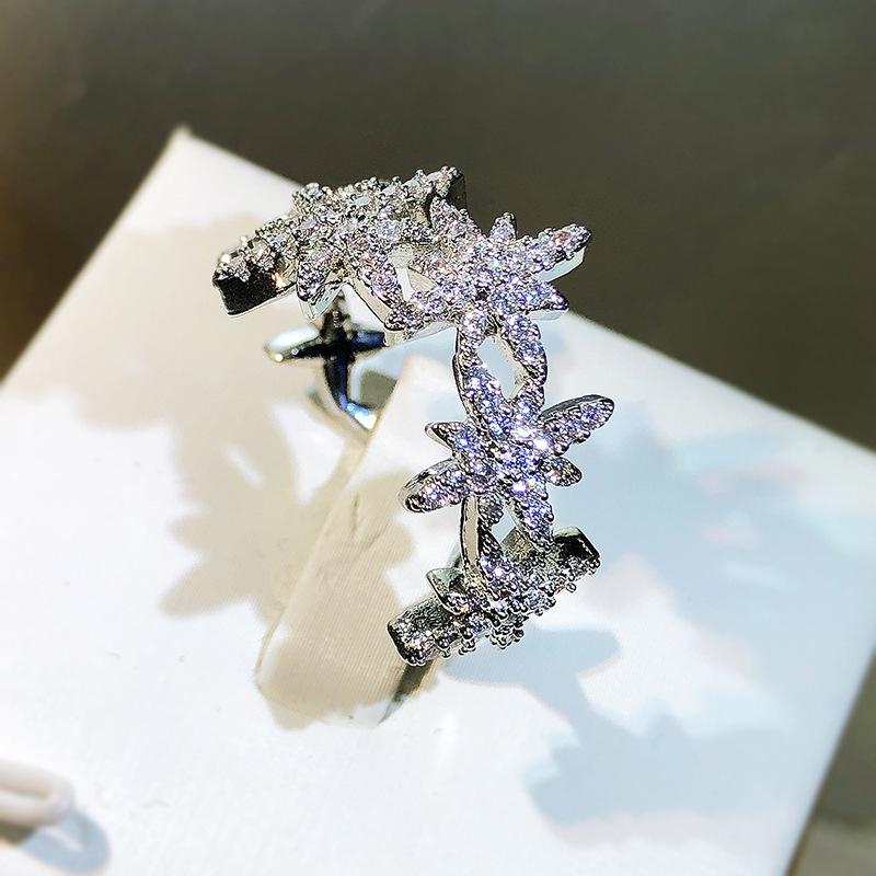 Women's Rings with Diamonds and Rice Characters Star Rings Trendy Fashion Personality Index Finger Rings