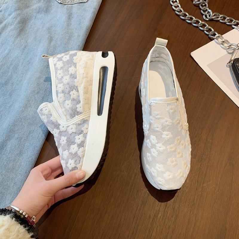 Women's fashion flat bottom inner height increase mesh yarn breathable casual single shoes support platform one piece