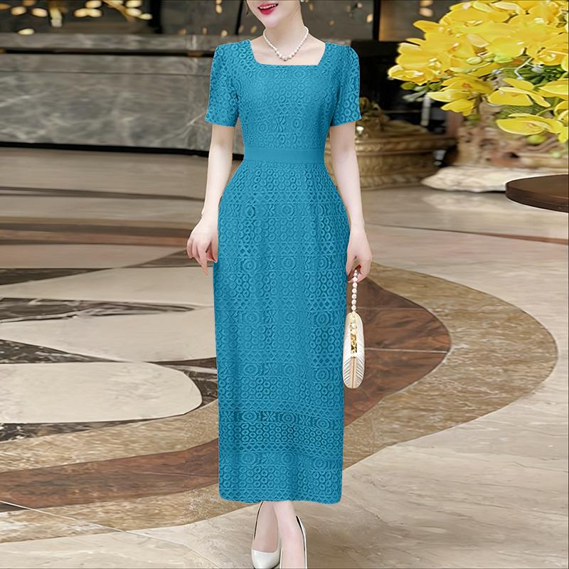 ZANZEA Women Square Collar Summer Casual Short Sleeve Patchwork Lace Dress