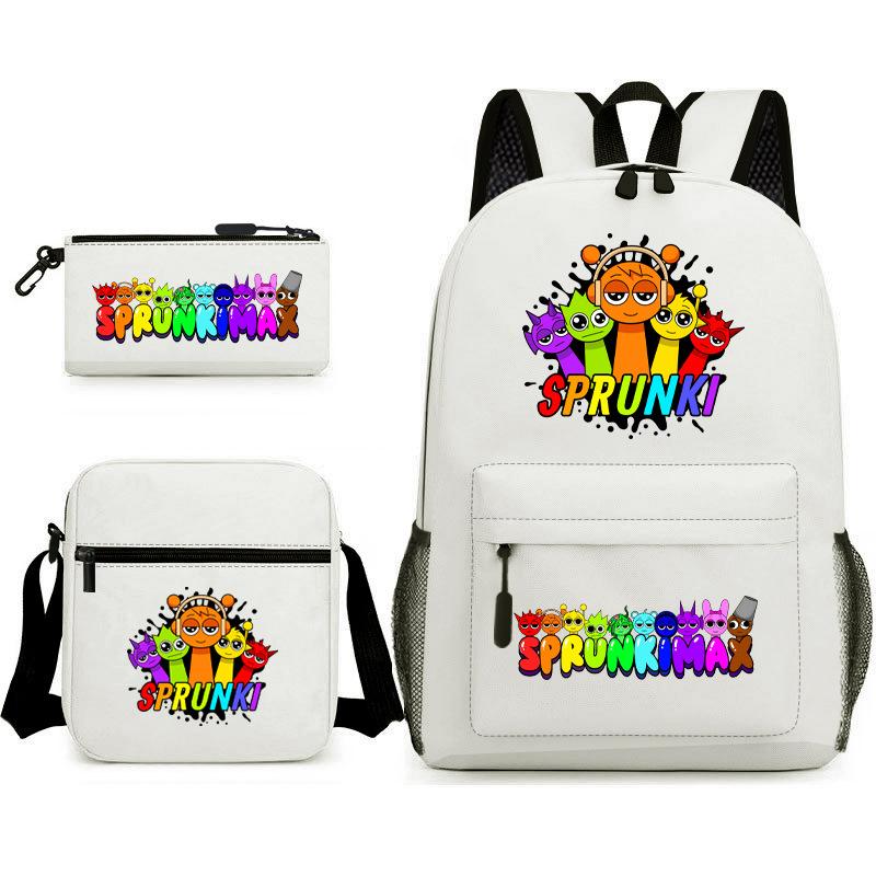 New Rhythm Box Student School Bag Three-piece Set, Casual Backpack Crossbody Bag Pencil Bag