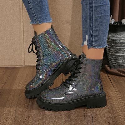 Botas Martin com Cadarço de Sola Grossa 2025 Inverno Novo Tamanho Grande Bico Redondo Emagrecedoras Estilo Britânico Botas Coloridas para Mulheres