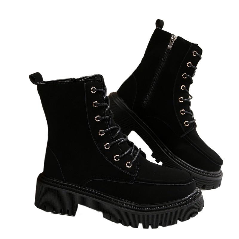 Fashion Mid Heels Women Platform Ankle Boots Fashion Lace Up Suede Shoes 2025 Winter New Trends Comfort Shoes Chelsea Pumps Boots Mujer