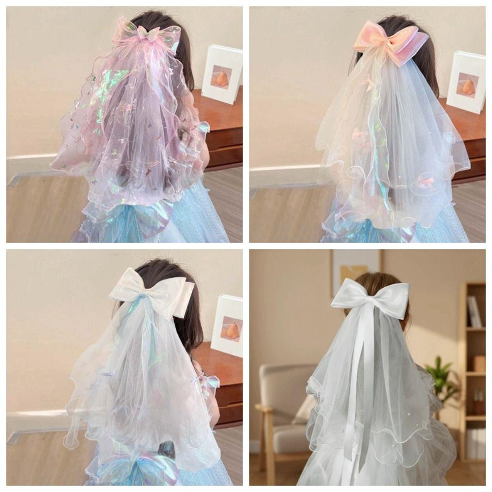 Mesh Girls Head Gauze Bow Colorful Flowing Tulle Gift Super Fairy Veil Hair Accessories