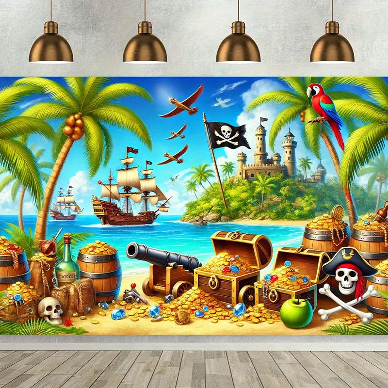 Background Flag 1 Piece, a Wall Decoration for the Pirate Treasure Hunt Scene, Made of Polyester Fiber Covering