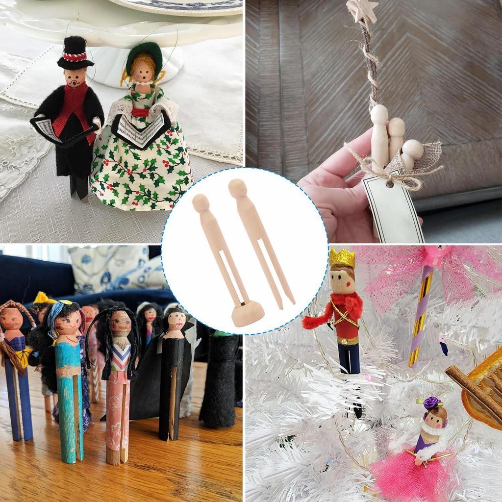 DIY Children's Craft Birch Wood Doll & Memo Clips - Natural Color Flat Clothing Clips