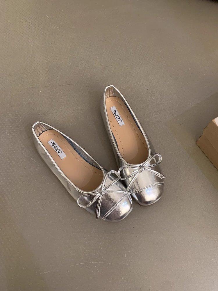 Gentle ballet ladyshoes flats French candy soft sole silver new Chinese red single shoes autumn small fragrant women's shoes