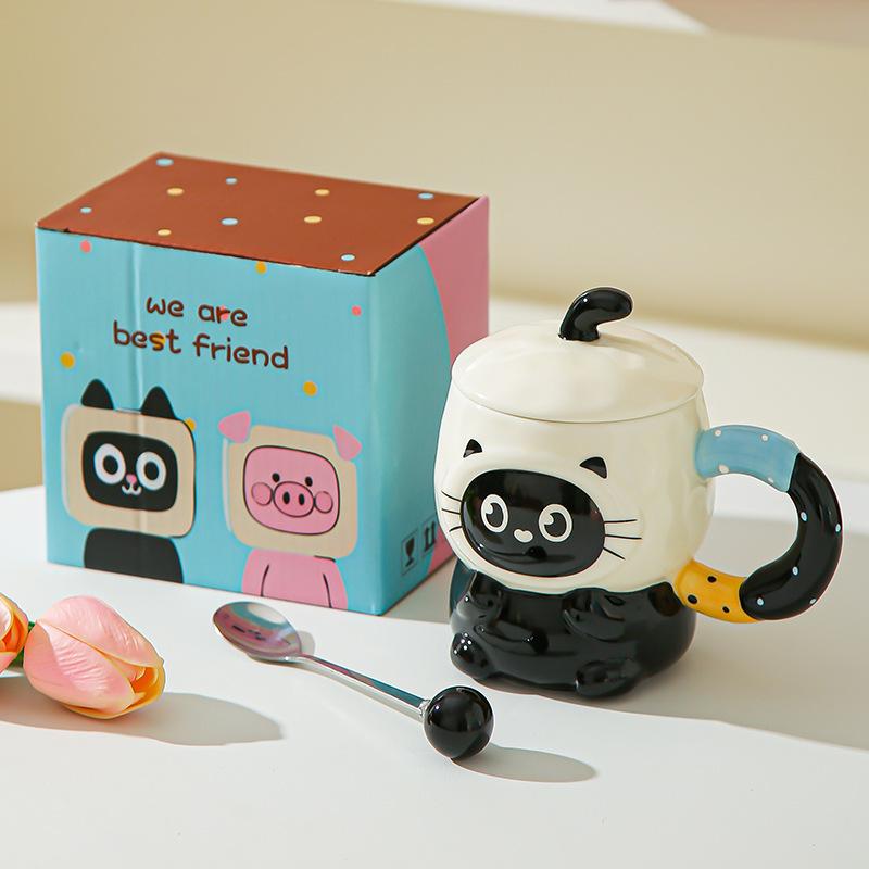 Cute cute cartoon piggy ceramic mug with lid for girls' birthday girlfriends practical souvenir gift box