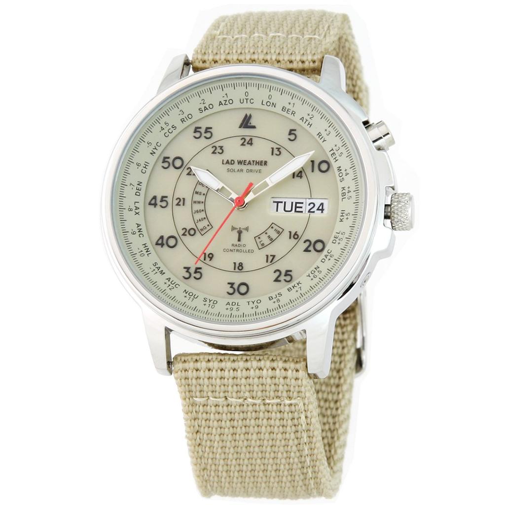 LAD WEATHER Radio-controlled Solar-powered Wristwatch Men's 100m Water-resistant Wristwatch Lad017 Beige