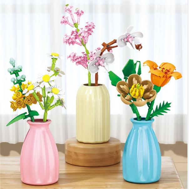 Flowers Building Blocks 48 Styles Desktop Ornaments False Flower Decorations Toy