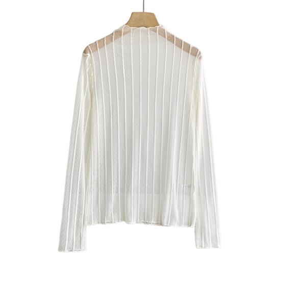 

Женские солнцезащитные топы с высоким воротником и длинным рукавом, сетчатые топы с кружевными линиями, блузка с текстурой, повседневная одежда абрикосовый