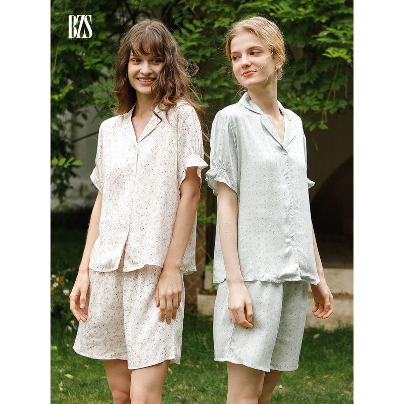 Summer Rayon Willow Leaf Cotton Silk Home Wear Tribute Satin Outer Shorts Pajamas Thin Women's New Arrival Short Sleeve Home Wear