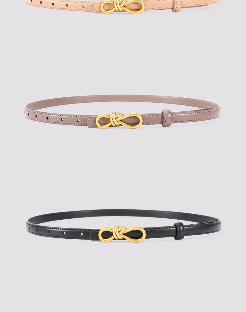 Women's Genuine Leather Bowknot Waist Belt - Simple, Versatile, Thin Cowhide Accessory for Dresses, Skirts, Shirts, and Trousers.