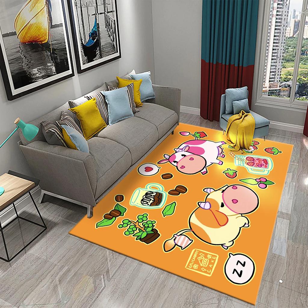 Milchkuhmuster Teppich Kawaii Bauernhoftier Teppich Ochse Fußmatte Rechteck Bereichsteppiche für Erwachsene Yogamatte Wohnzimmerdeko Fußmatte