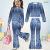 Girls Abstract Printed Round Neck Long Sleeve Top And Flared Pants Two Piece Set