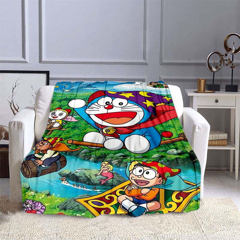This 3D Printed Doraemon Cartoon Blanket Is a Warm and Comfortable Flannel Blanket Suitable for Bedrooms, Sofas, Beds, Chairs,