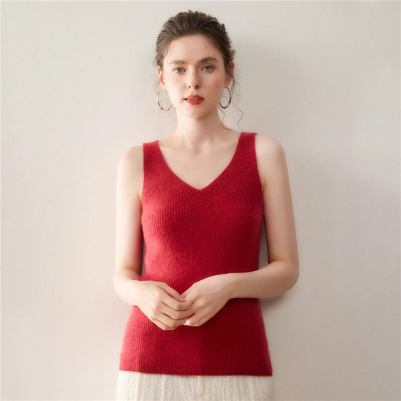Lekasha Women's Cashmere Sleeveless V-Neck Wool Camisole for Autumn/Winter