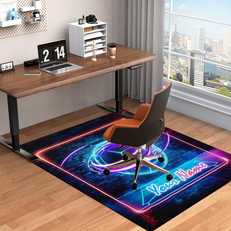 1PC Custom Name Neon Lights Soccer Ball Theme Floor Mat Ideal for Living Room, Game Rooms, Office, Bedroom Floor Mat Playful Design