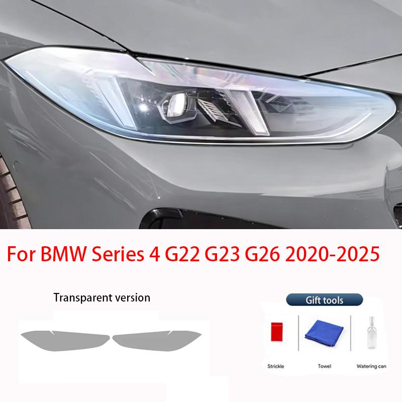 Fit For BMW 4 Series G22 G23 G26 -2025 Transparent Smoked Black TPU Headlight Film UV Scratch Resistant Pre Cut Protective V