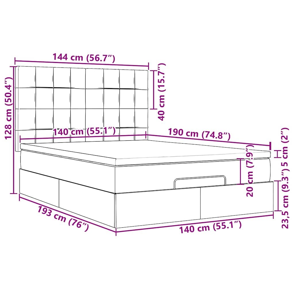Ottoman Bed with Mattress Dark Grey 140x190 cm Velvet