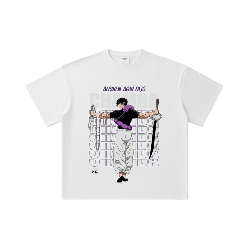 260 GSM Double Yarn 32 Count 100% Cotton Jujutsu Kaisen V48 Toji Print Unisex Heavy Cotton T Shirt