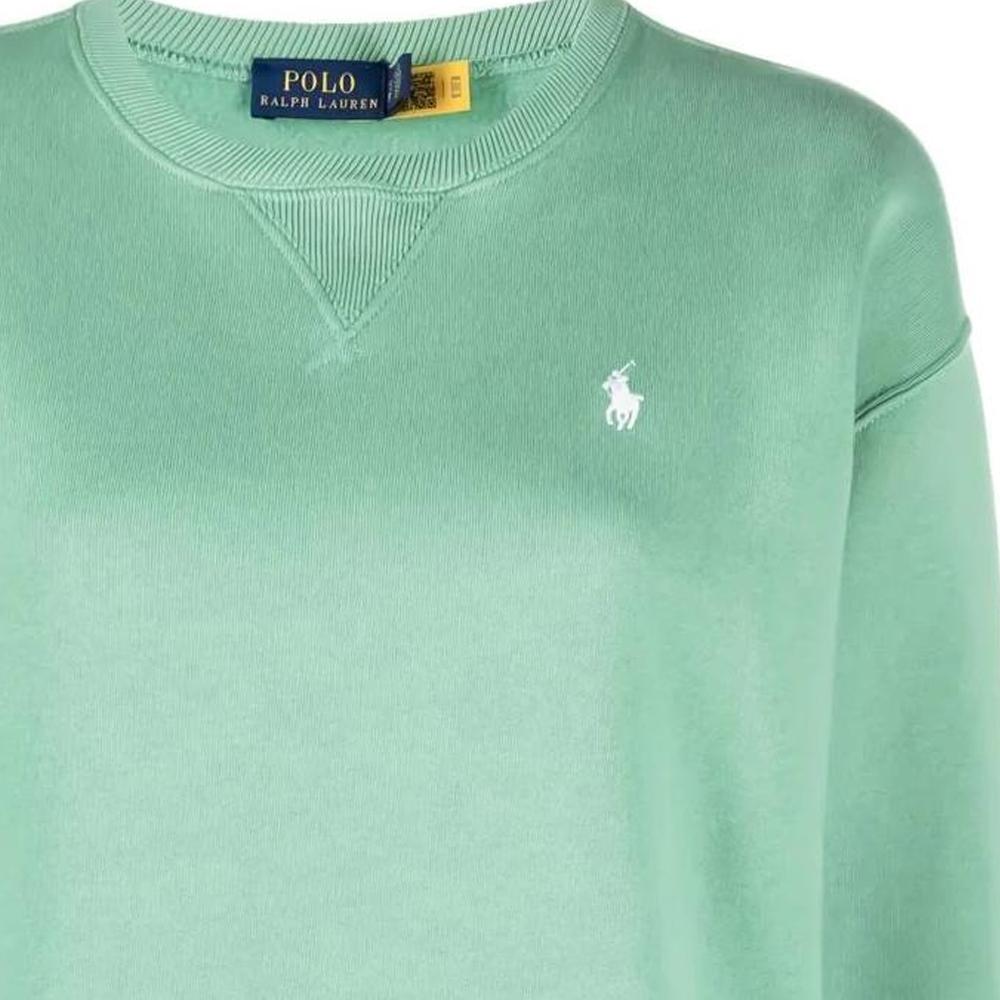 Polo Ralph Lauren FW22 Solid Logo Embroidered Loose Fit Crewneck Sweatshirt Women sweatshirt Green 211794395-021
